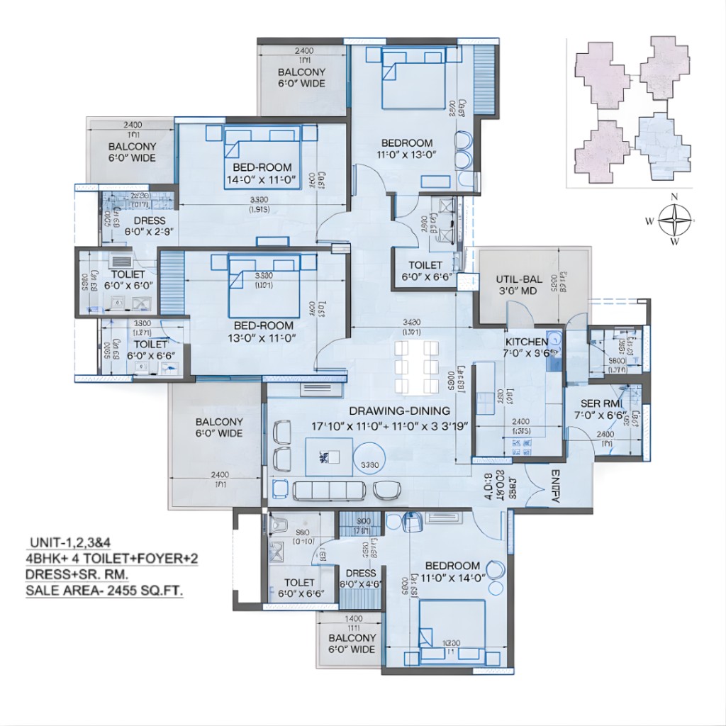 Apex Rosario 4 BHK floor plan ~2455 sq ft